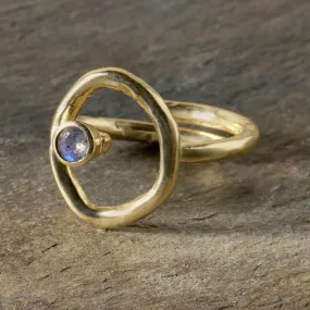 Gold Plated Circle Labradorite Ring