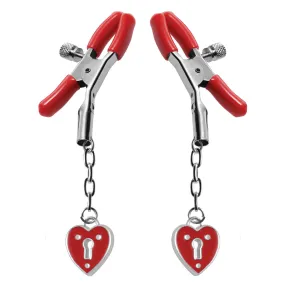 Heart Padlock Nipple Clamps - Red