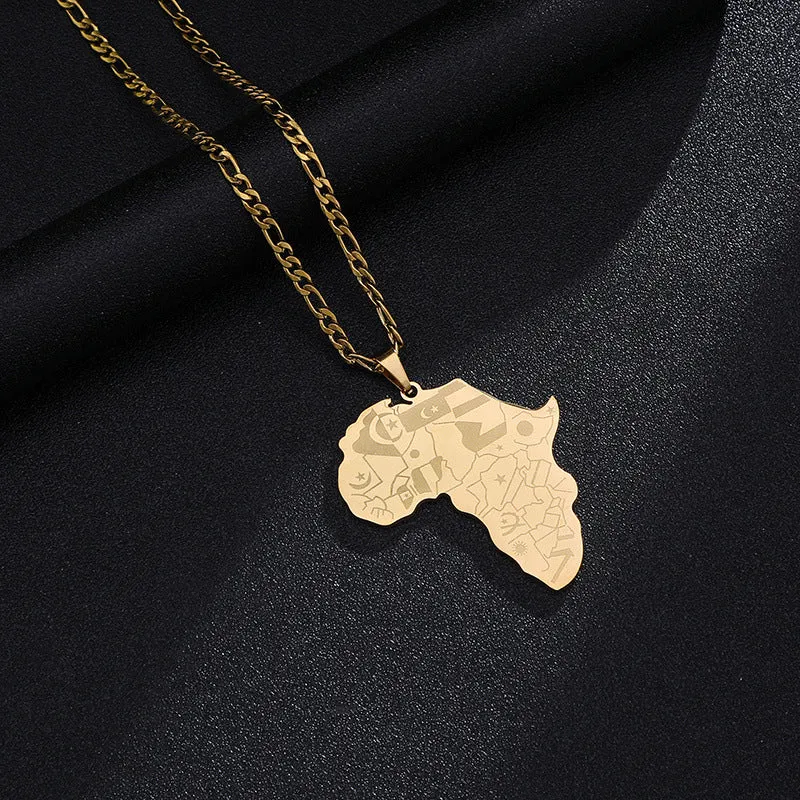 Hip Hop Jewelry Africa Map Stainless Steel Necklace