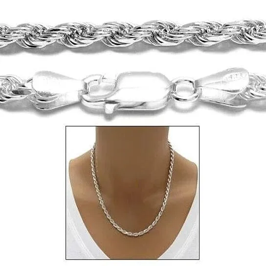 Italian 925 Silver Filled High Polish Finsh Rope Chain