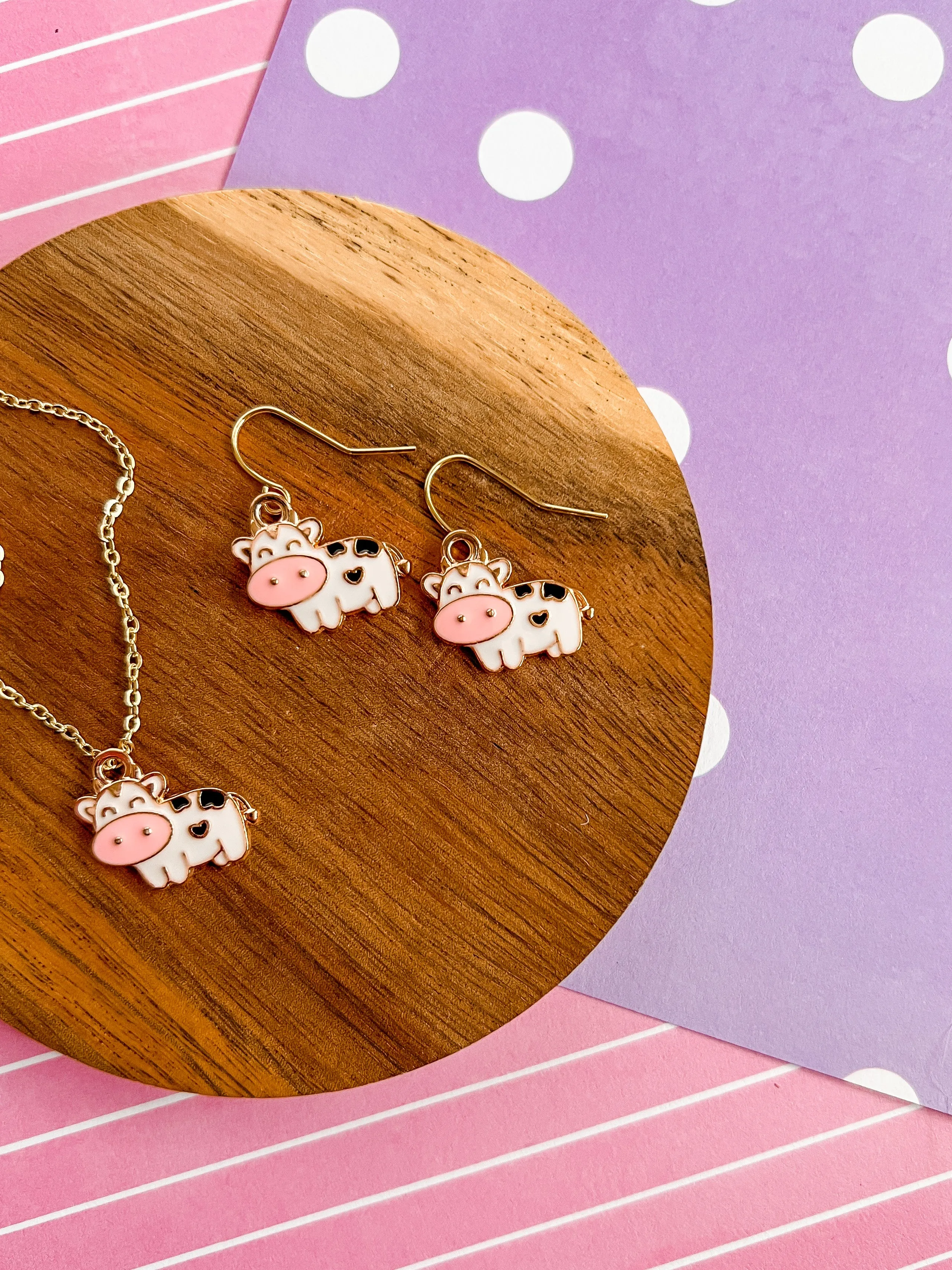 Kimmie the Cow Necklace and Earrings