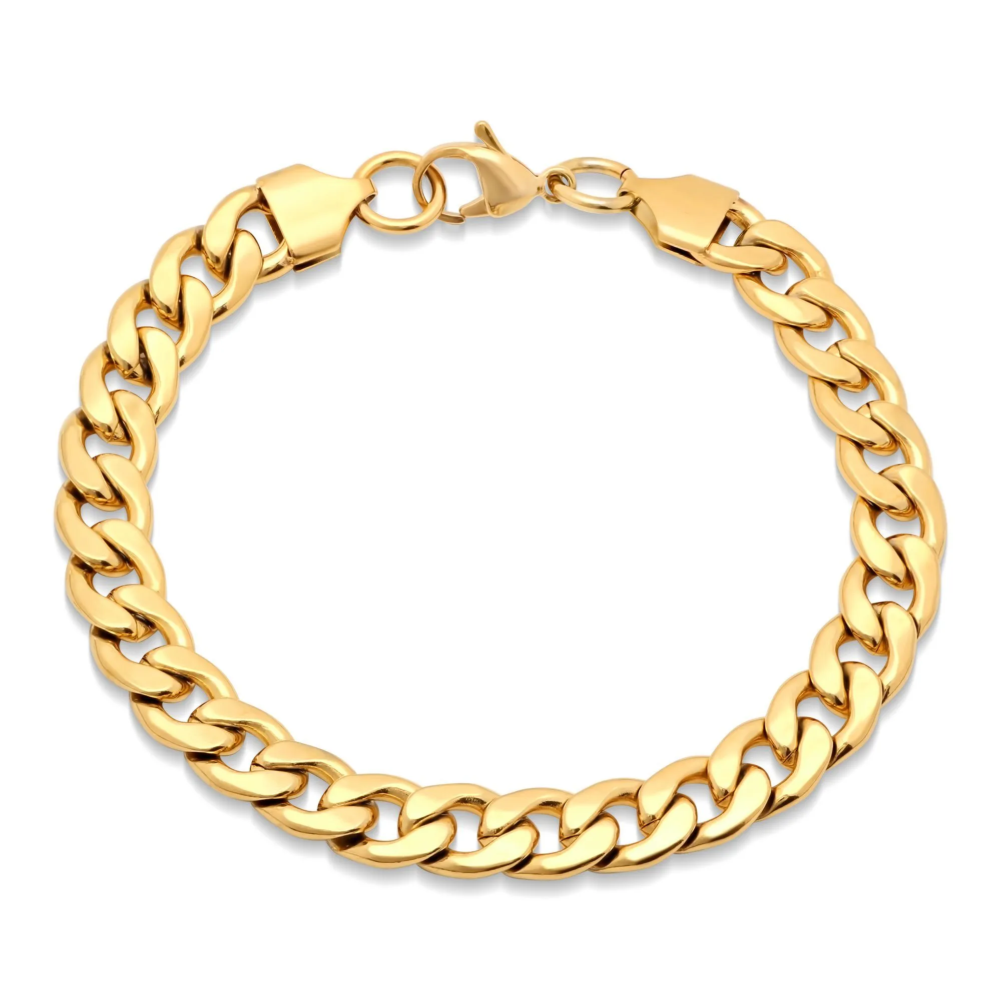 Men's 18k Gold Plated Stainless Steel Cuban Link Chain Bracelet and Necklace Set