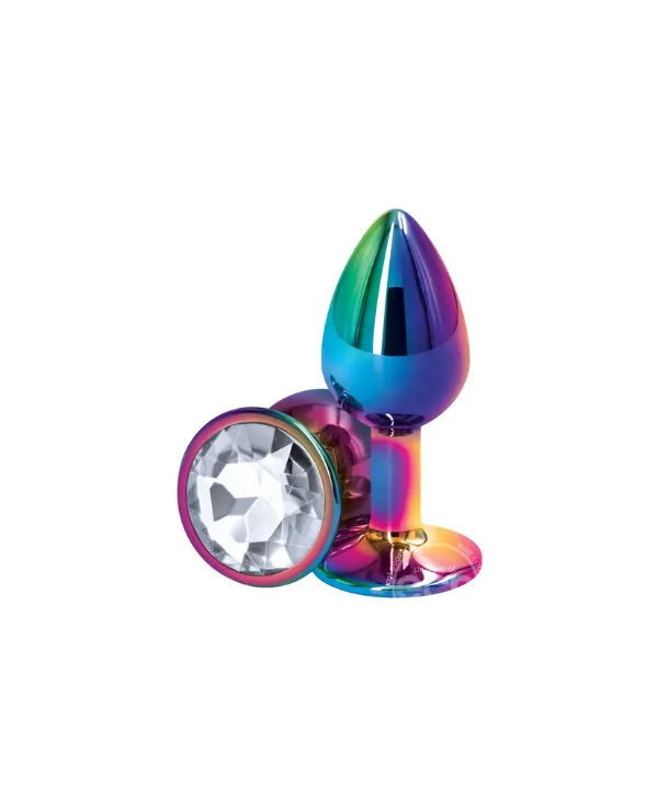 Multicolor Butt Plug in Medium w/ Clear Gem