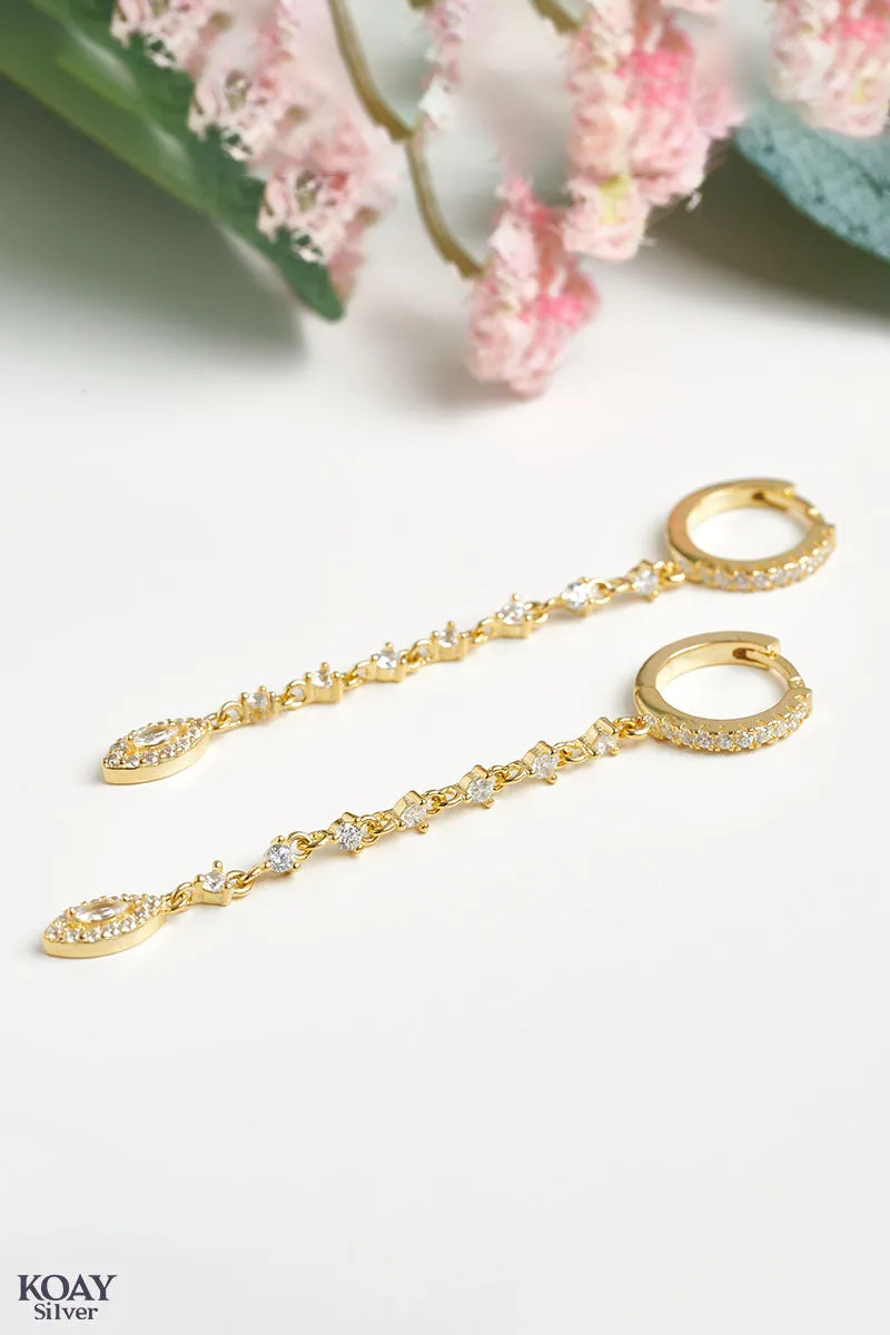 Oval Zircon Chain Earring (GP)