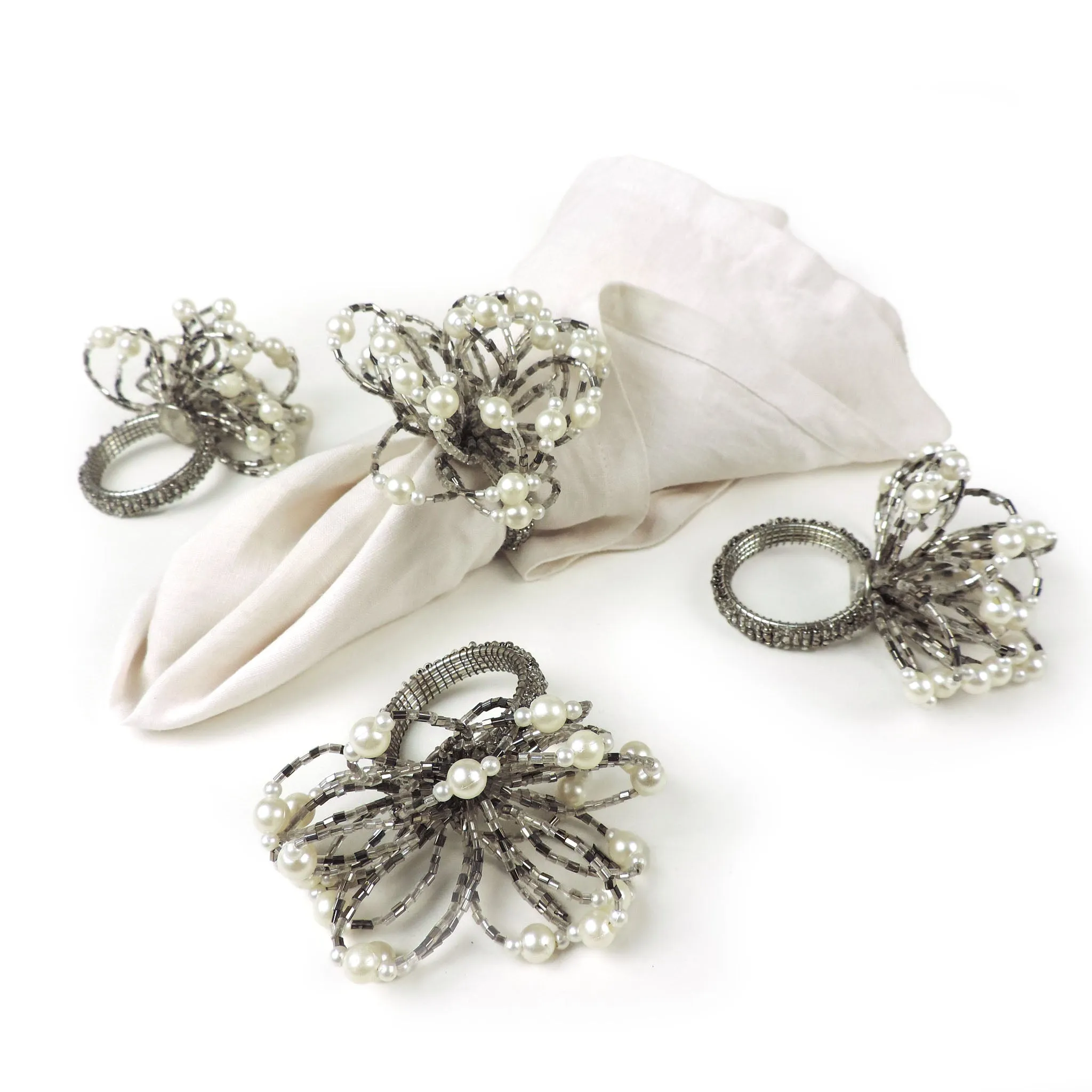 Pearl Flower Napkin Ring in Smoke, Set of 4