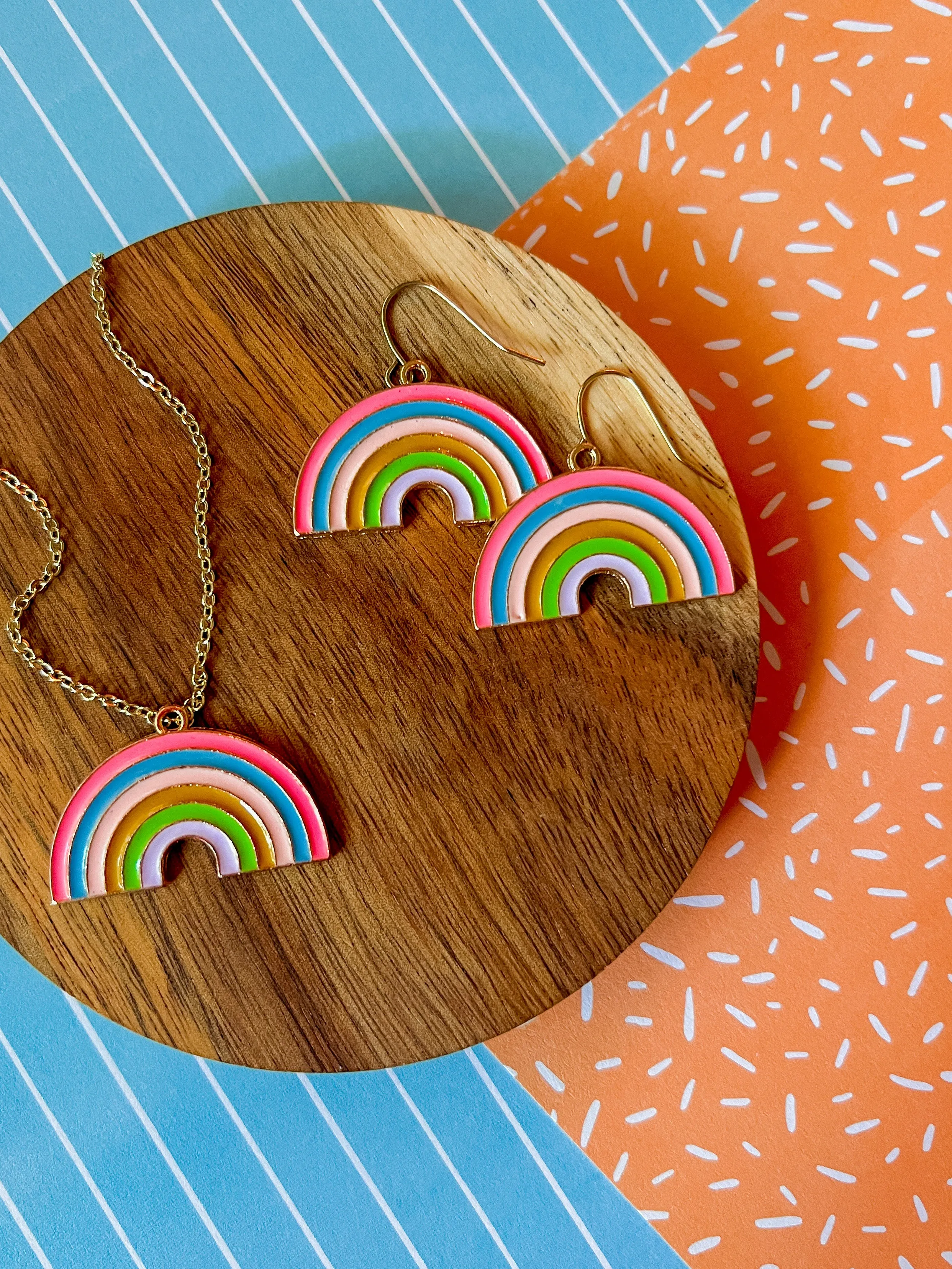 Pinky Rainbow Necklace and Earrings