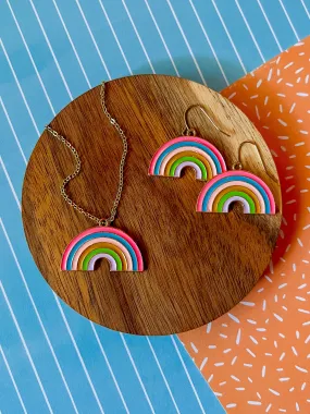 Pinky Rainbow Necklace and Earrings