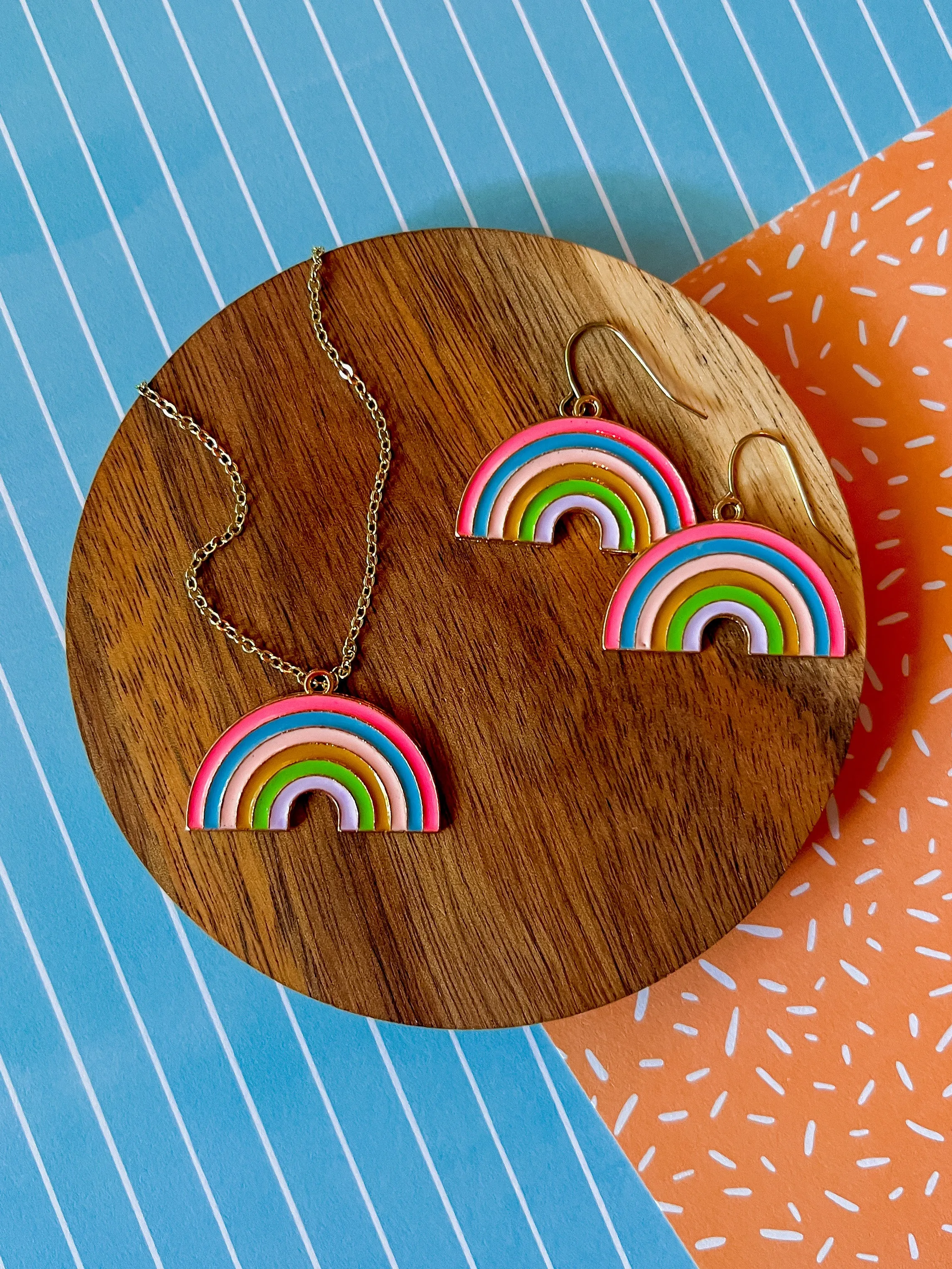 Pinky Rainbow Necklace and Earrings