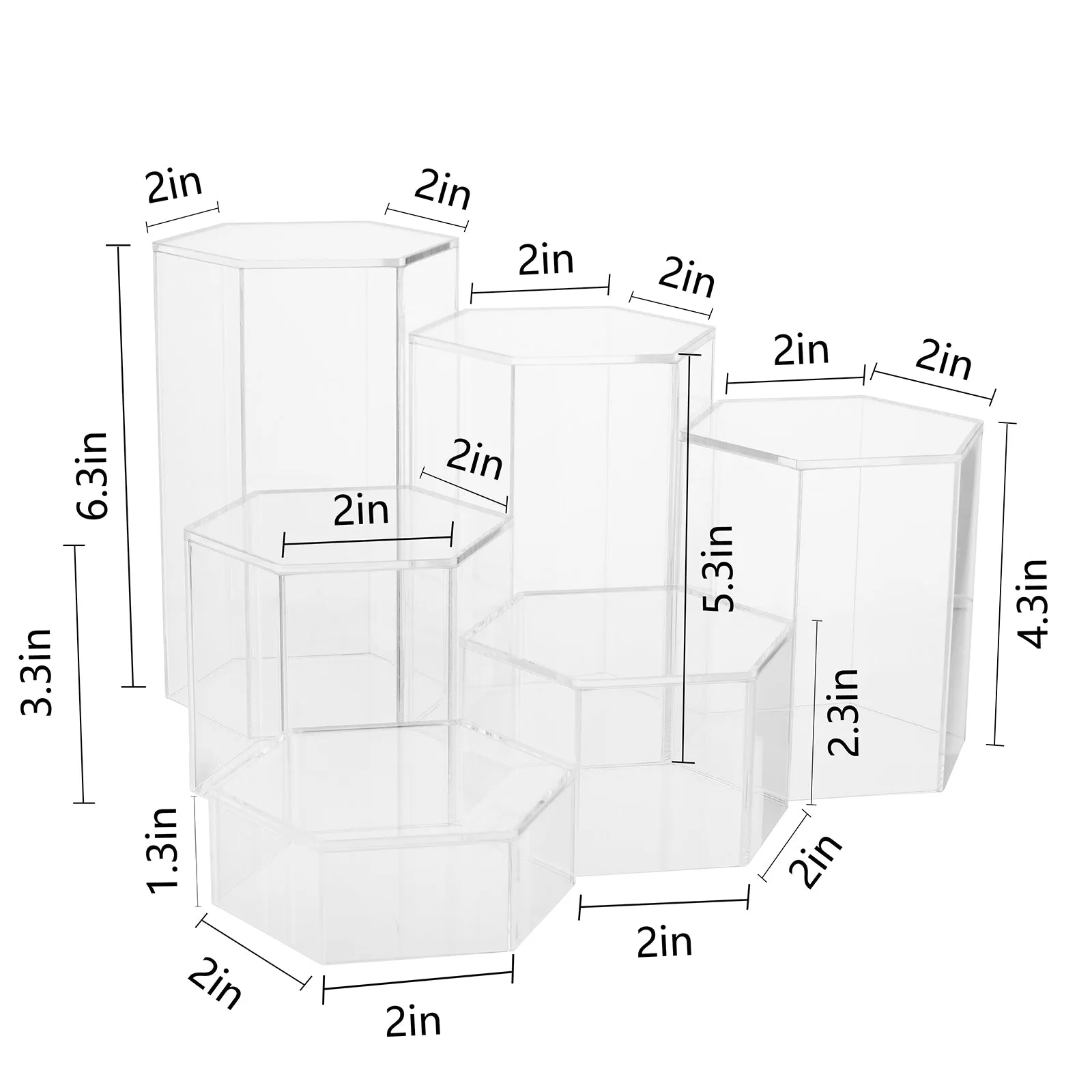 Red Co. Hexagonal Acrylic Jewelry Figure Showcase Display Riser Stands with Hollow Bottoms |6-Pack