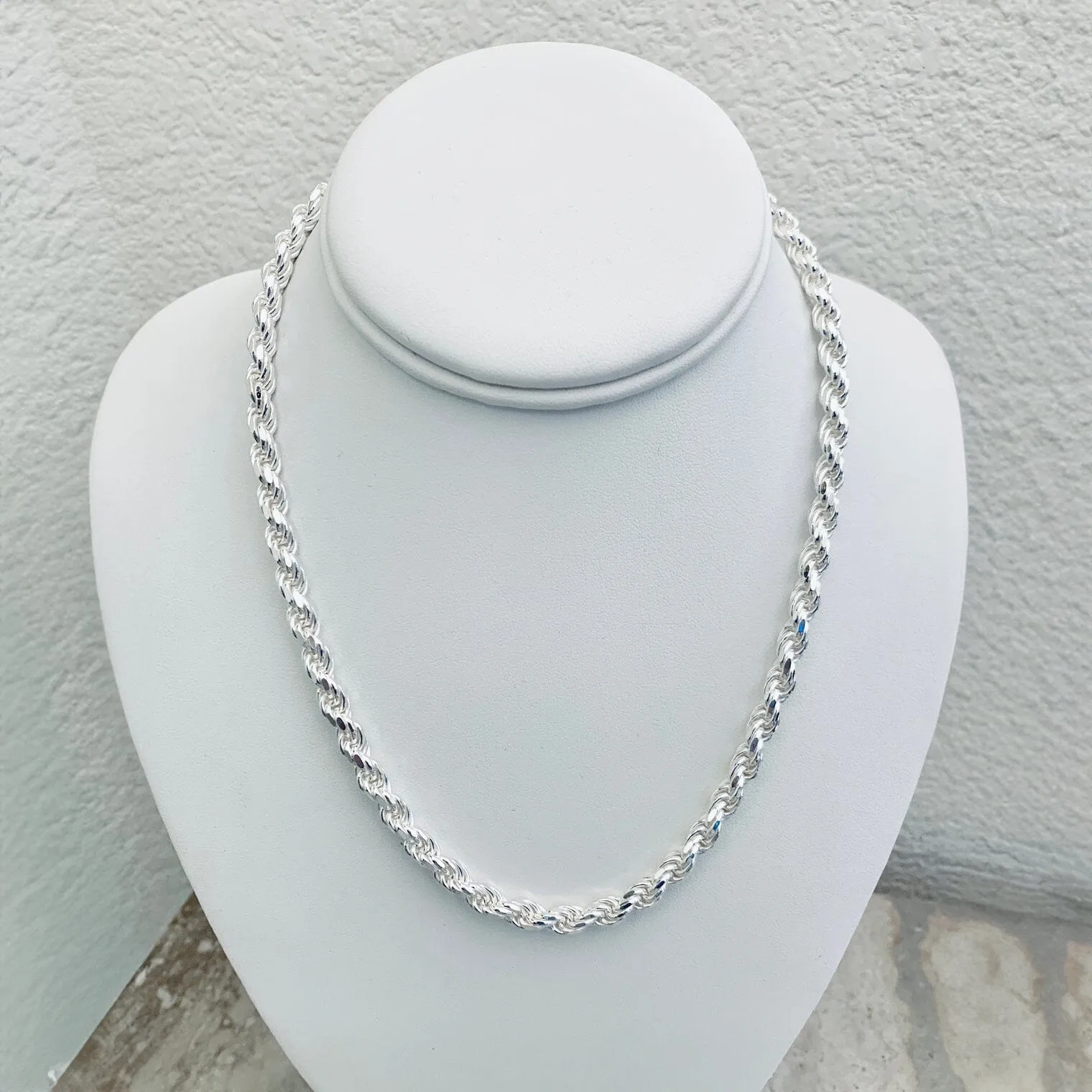 Solid 925 Sterling Silver Italian Rope Chain Mens Necklace 6.5mm - Diamond Cut