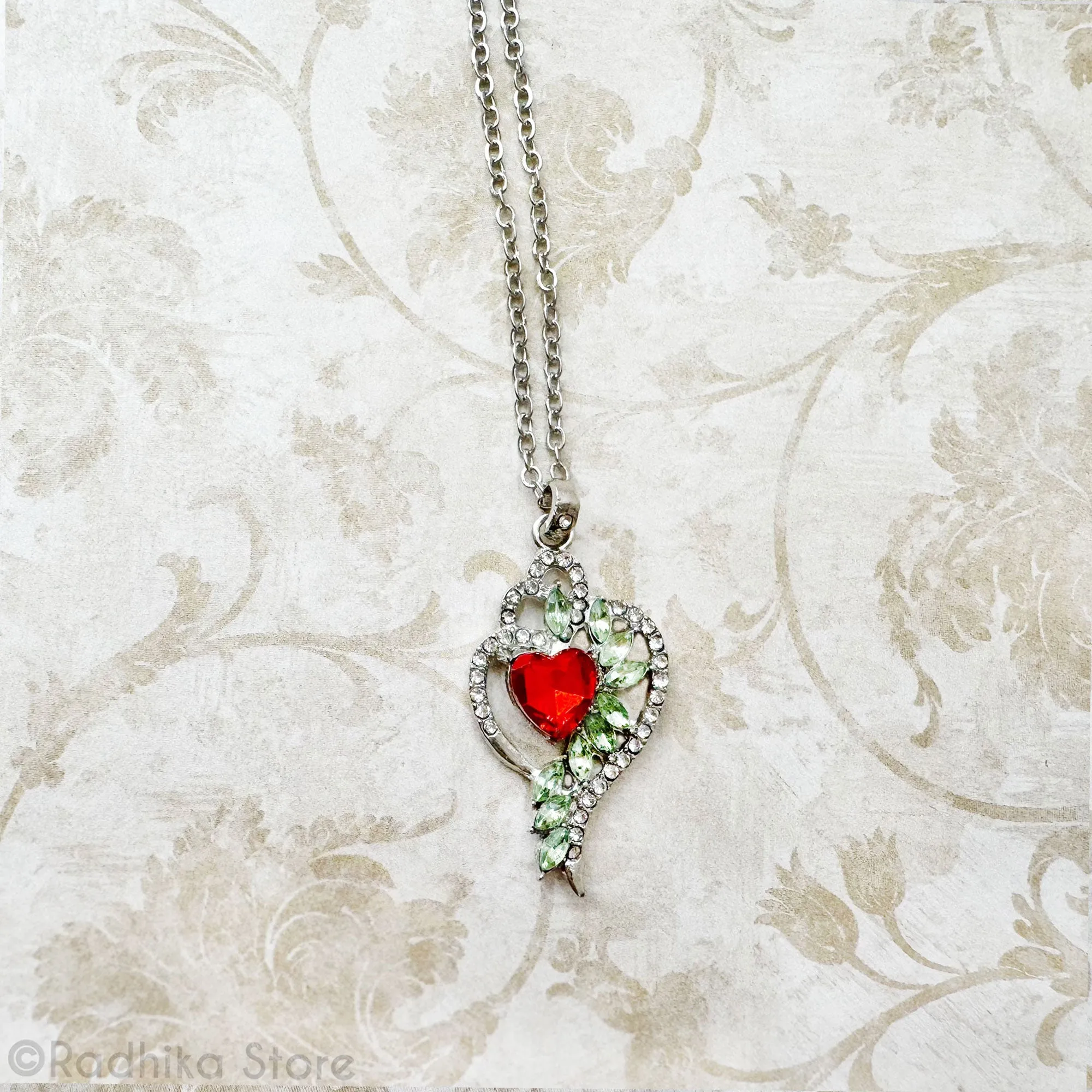 Vrindavan Peacock Heart  Crystal Necklace/ Pendant