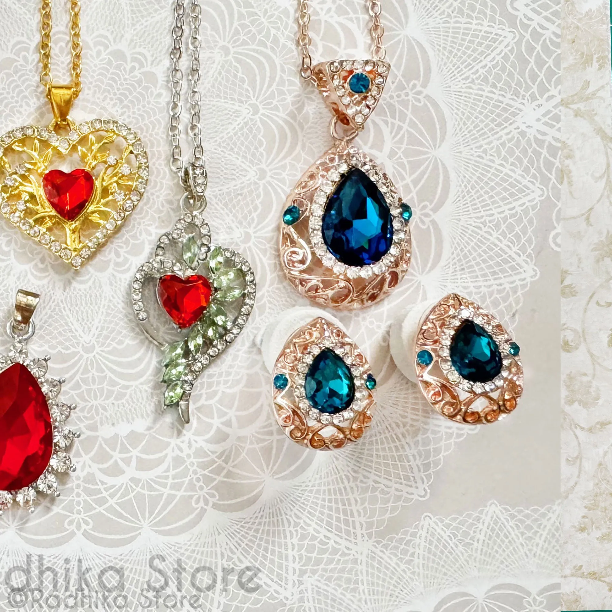 Vrindavan Peacock Heart  Crystal Necklace/ Pendant