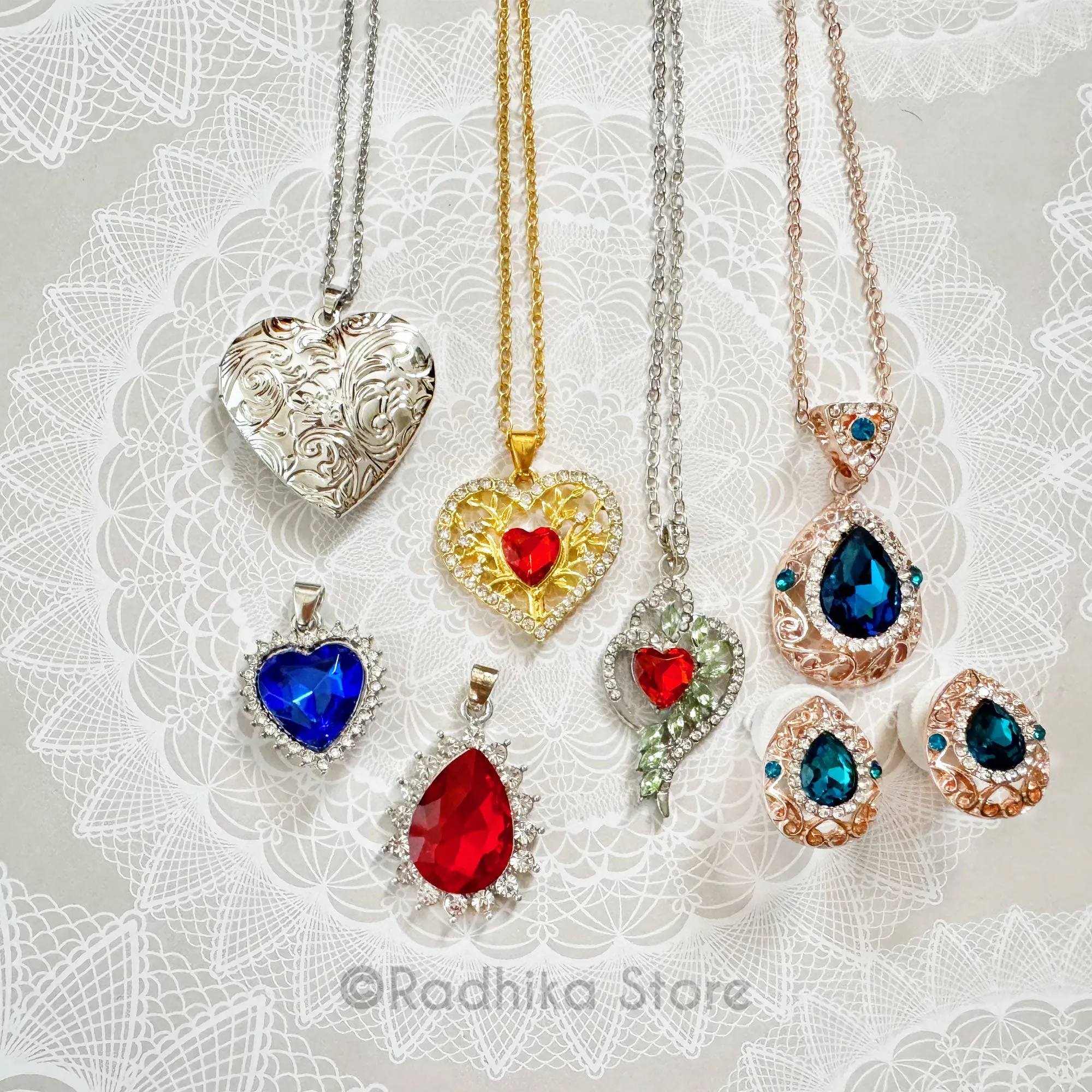 Vrindavan Peacock Heart  Crystal Necklace/ Pendant