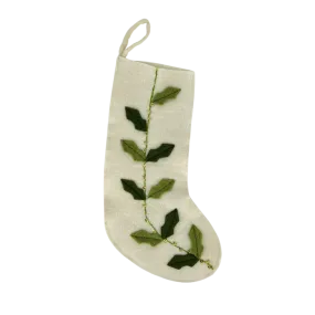 Wool Stocking -  Cream with Green Holly